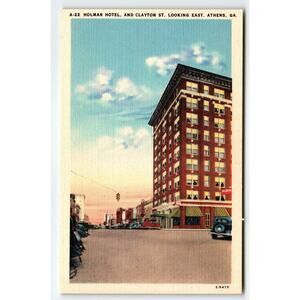 Vintage Linen Postcard Holman Hotel & Clayton St Athens GA 1940s